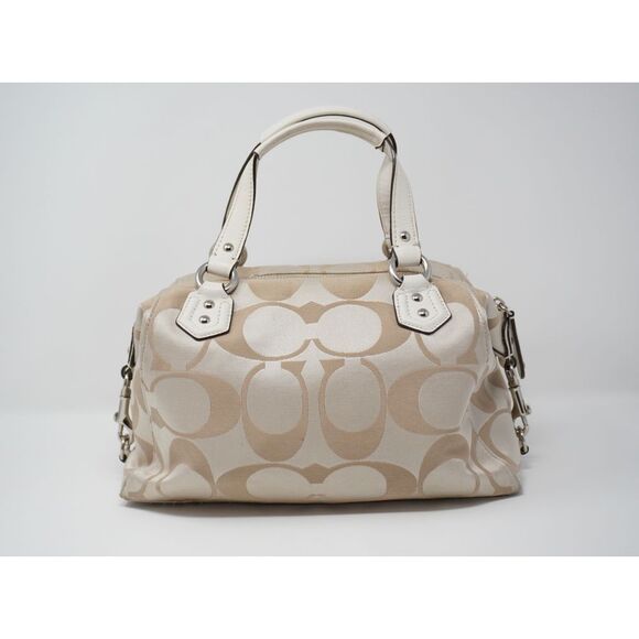 Coach Campbell Satchel Tan Signature and Ivory Leather Silver Tone - Picture 4 of 10